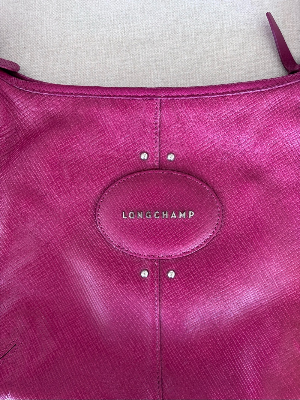 Lonchamp quadri crossbody bag magenta leather dark pink silver - Picture 4 of 7